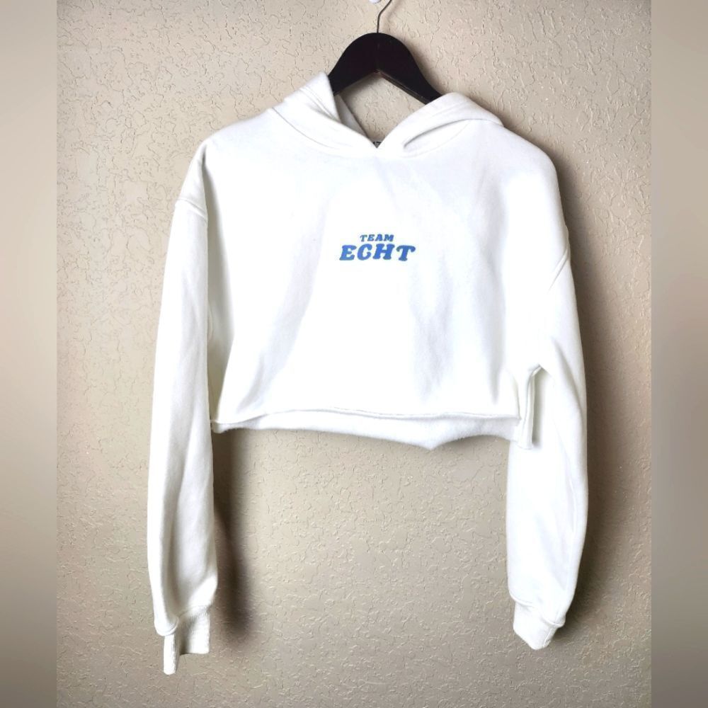 Echt Hoodie Cropped Long Sleeve Sweatshirt White Size S